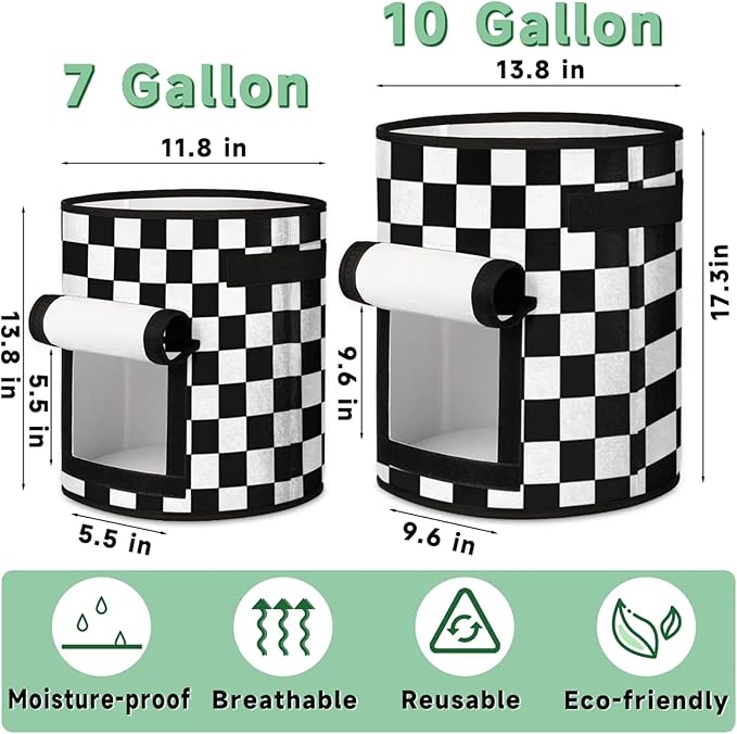 Vegetable Grow Bags Black and White 7 Gallon Thickened Nonwoven Plant Pot Flowers Potato Fruit Plant Grow Bag with Handle Garden Plant Bag Outdoor 2 Pack