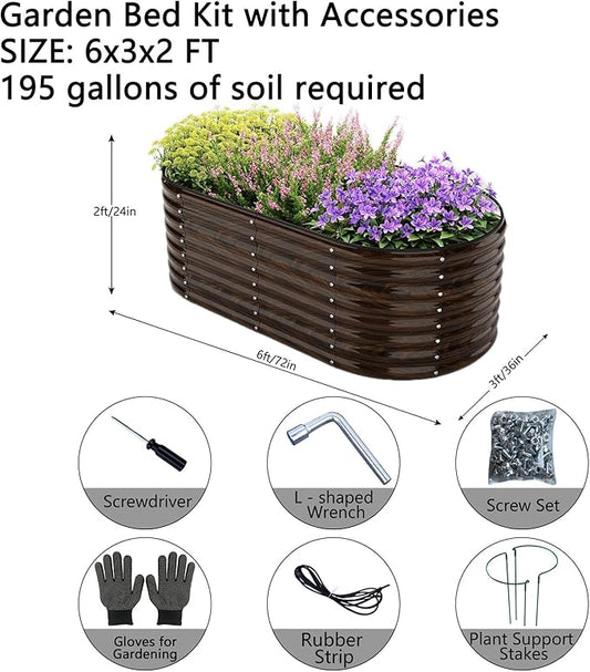 Galvanized Metal Planter Round Raised Garden Bed Kit for Gardening Outdoor Garden Box Raised Flower Bed 1CP Wooden Color 6X3X2F
