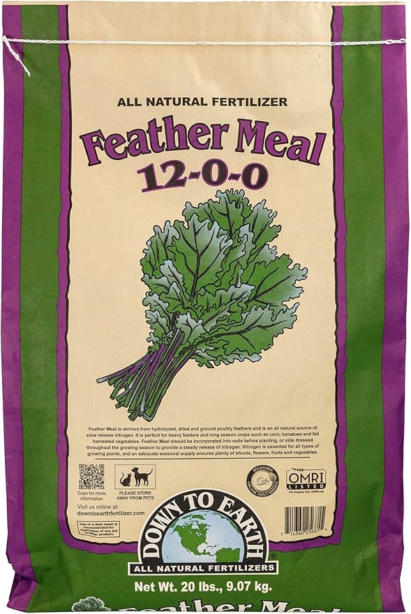 Down To Earth All Natural Fertilizers Organic Feather Meal - Slow Release Nitrogen Plant Food for Green Growth 12-0-0, 20 lb