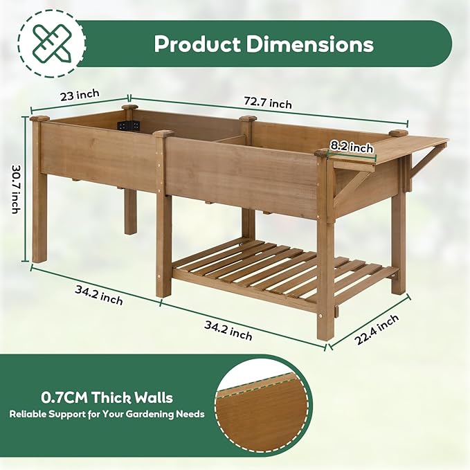PetsCosset Raised Garden Bed with Legs, Wood Elevated Planter Box with Storage Shelf & Bed Liner, Hanging Hooks for Vegetables Flowers Herbs, Outdoor Patio & Backyard Use