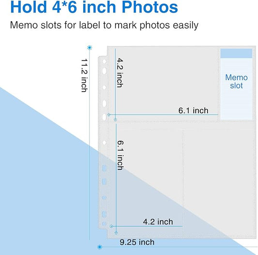 Sooez 30 Pack 4x6 Photo Sleeves for 3 Ring Binder (180 Pictures), Heavy Duty Plastic Page Protectors, Clear Binder Postcard Sleeves, Archival Photo Album Refill Pages, Binder Inserts