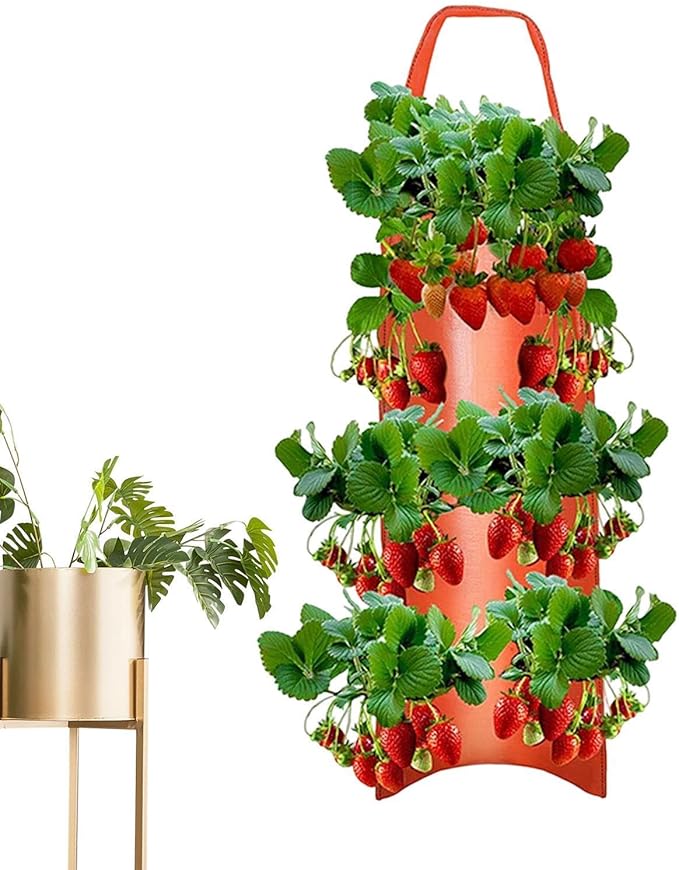 Upside Down Planter Tomato Herb Strawberry Grow Bags | 8 Hole Hanging Grow Bags for Tomato Chili Herb Strawberry,Hanging Aeration Fabric Strawberry Planter Bags for Growing Herbs Flowers
