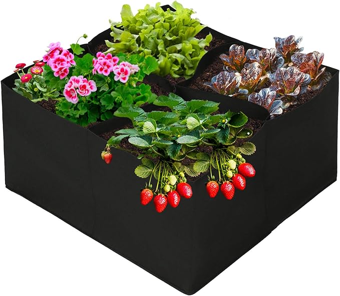 2pcs Raised Garden Bed with Grow Grid,23.6x23.6 inch Elevated Flower Vegetables Bed Planter Box,Planting Container,Plant Root Pouch Pots,Garden Tub