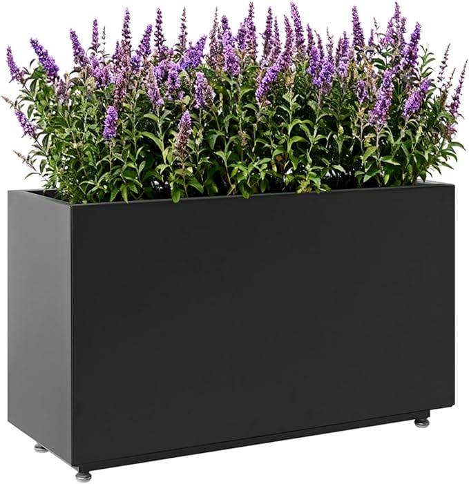 16-Inch Tall Metal Planter, Raised Garden Bed, 26Wx10Dx16H Planter Box for Plants, Vegetables & Vines, Features Drainage Holes & Adjustable Feet, Easy Assembly, Black