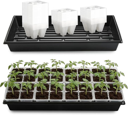 5 Pack Heavy Duty 1020 Trays and 40 Pack Clear 4 Cell Seed Starter Trays with Drainage Holes - Reusable Seed Starter Kit for Seed Germination & Plant Propagation (5 Sets)