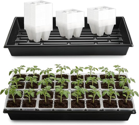 5 Pack Heavy Duty 1020 Trays and 40 Pack Clear 4 Cell Seed Starter Trays with Drainage Holes - Reusable Seed Starter Kit for Seed Germination & Plant Propagation (5 Sets)