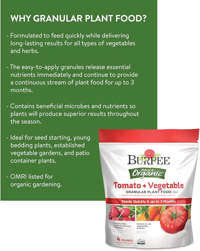 Burpee Organic Tomato & Vegetable Plant Food Granular Fertilizer Bundle with Blood Meal Nitrogen Fertilizer for Tomatoes, Spinach, Broccoli, Leafy Greens, 4 lb & 3 lb