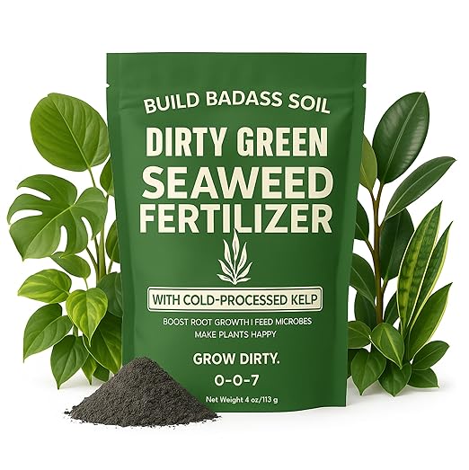Dirty Green Seaweed Fertilizer Powder – 4 oz Organic Kelp Blend (Ascophyllum, Laminaria, Sargassum) – 0-0-7 Super Concentrate Makes 100 Gallons – Plant Food for Indoor, Outdoor, Hydroponics, Gardens