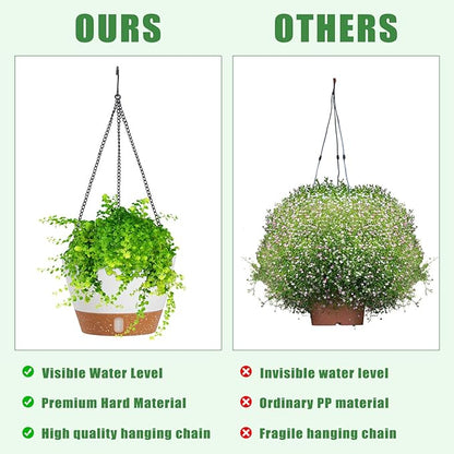 Amyhill 6 Pcs 8 Inch Hanging Planter for Indoor Plants Self Watering Hanging Pot Baskets with Drainage Hole Visible Water Level Tray with Hooks for Garden Outdoor(White)