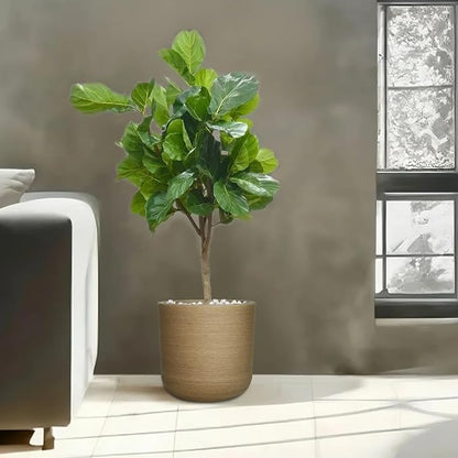 11 inch Plant Pot, Lightweight Weather & UV Resistant Plastic Plant Pot with Drainage Hole & Rubber Plug,Indoor Outdoor Pot for Palnts, Sandy Brushed Wood Texture Flower Planter for Home, Garden