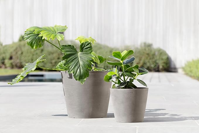 Ecopots Amsterdam Durable Modern Round Indoor/Outdoor Recycled-Based Composite Flower Pot Planter, Taupe, 12"