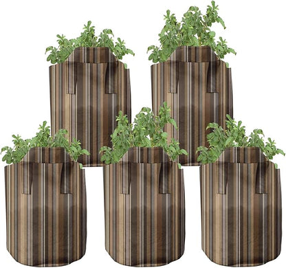 Ambesonne Floral Grow Bags 5-Pack, Rural Wild Flower Bunches, Heavyduty Fabric Pots with Handles for Plants, Green Pink