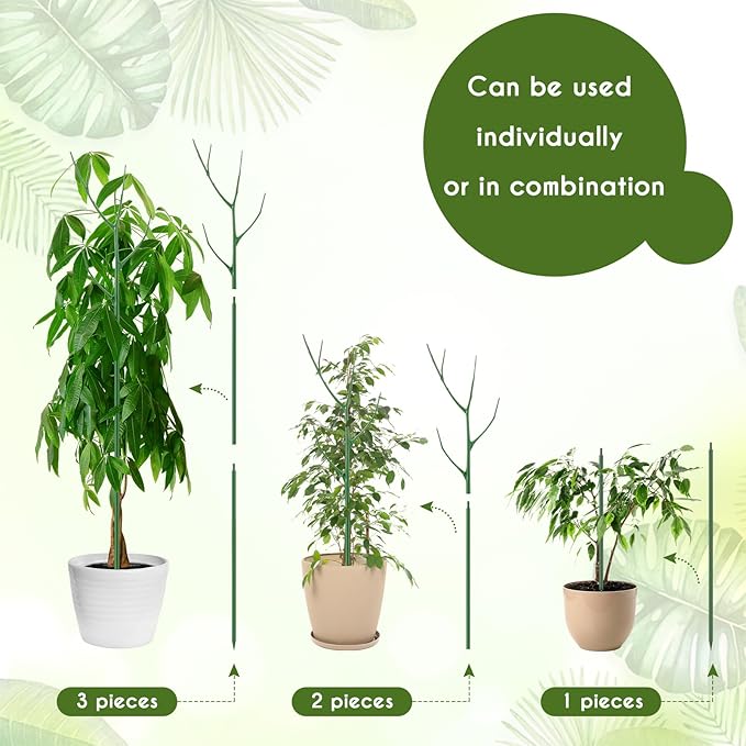 6 Pack 39.37" Stackable Plant Support Stakes Plant Support for Indoor Outdoor Green Twig Plant Sticks with Extension Poles Plastic Branch Trellis for Climbing Potted Flower Monstera