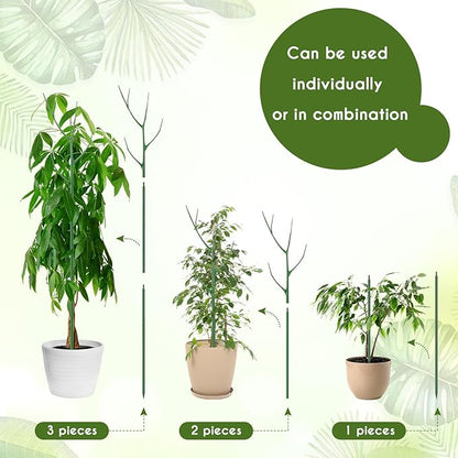 6 Pack 39.37" Stackable Plant Support Stakes Plant Support for Indoor Outdoor Green Twig Plant Sticks with Extension Poles Plastic Branch Trellis for Climbing Potted Flower Monstera