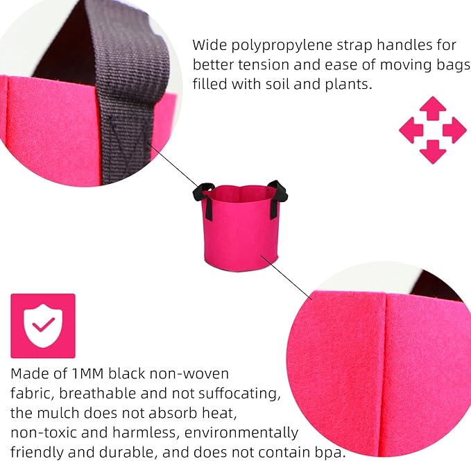 Grow Bags,Growing Pot Bags Garden Grow Bag Indoor Outdoor Fabric Aeration Plant Pot Container Flower Vegetable Pouch (Rose Red,10Gallon)
