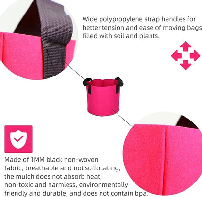 Grow Bags,Growing Pot Bags Garden Grow Bag Indoor Outdoor Fabric Aeration Plant Pot Container Flower Vegetable Pouch (Rose Red,10Gallon)