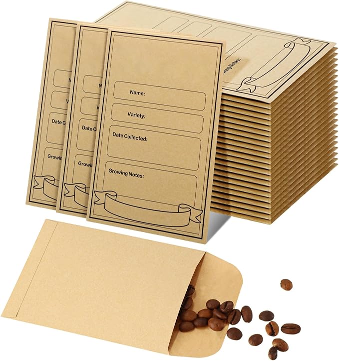 Sabary 100 Pcs Seed Envelopes Seed Packets Envelopes 3.15 x 4.72 Inch Sealing Kraft Seeds Saving Envelope for Fruit Vegetable(Brown)