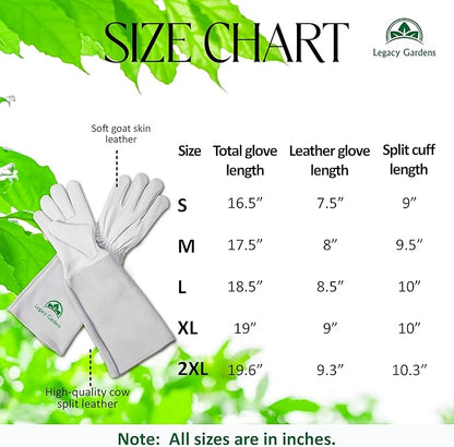 Leather Gardening Gloves for Women & Men, Long Garden Gloves, Cowhide Gauntlet Rose Pruning Thorn Resistant, Forearm Protection, Medium, Natural