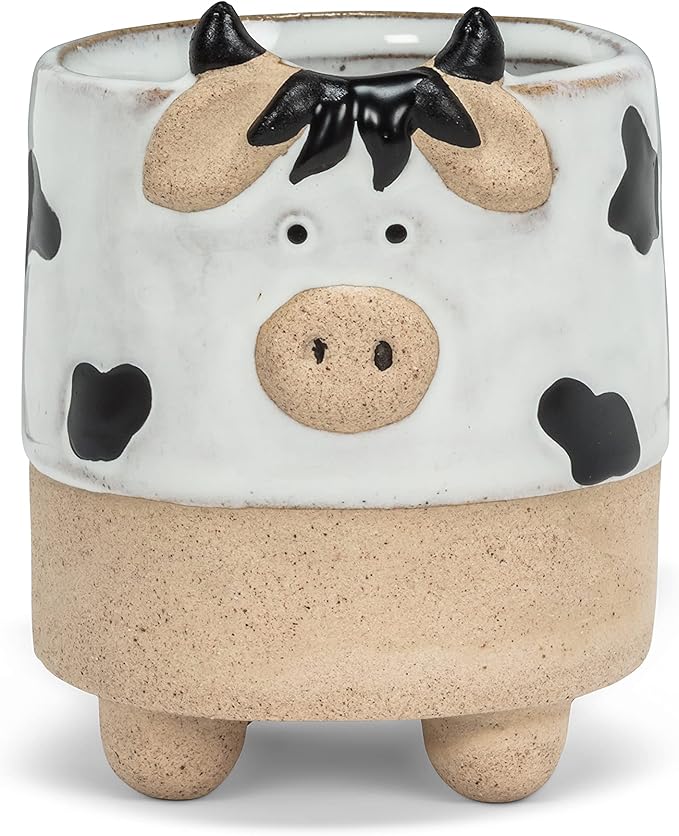 Abbott Collection Stoneware Cow on Legs Planter - Mini (3" H, 2.5" Opening)