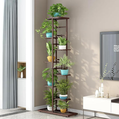LINZINAR Plant Stand Indoor Outdoor Metal 8 Tier 9 Potted Multiple Flower Pot Holder Shelf Planter Display Shelving Unit for Patio Garden Corner Balcony Living Room