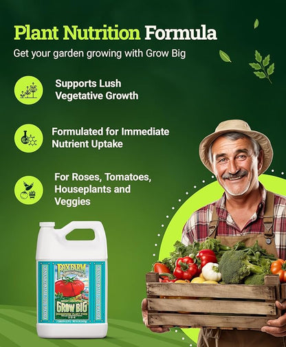 FoxFarm Grow Big Hydroponic Plant Food - 3-2-6 Liquid Plant Fertilizer for Lush Vegetative Growth in Hydroponic Systems - Liquid Concentrate with Earthworm Castings & Micronutrients - 1 Gallon