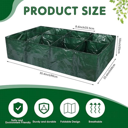 Woanger 4 Pcs Fabric Raised Garden Beds Planters 35 Gallon Plant Grow Bags with 8 Grid, Drainage Holes Vegetable Planter Rectangle Garden Containers for Vegetables Outdoor Fabric Pots for Flower Fruit