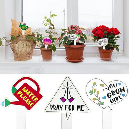 15 PCS Plant Labels,Wooden Funny Garden Labels,15 Styles Assorted Shapes Words Plants Tags Plant Labels Garden Markers for Vegetables Succulent Flowers Greenery Potted Plants