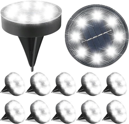 Siatom Solar Ground Lights 12 Pack, IP68 Waterproof Solar In-Ground Light for Outdoor, Flat Landscape Lighting, Garden Disc Light for Pathway, Walkway, and Yard - 12 Pcs (Cool White)