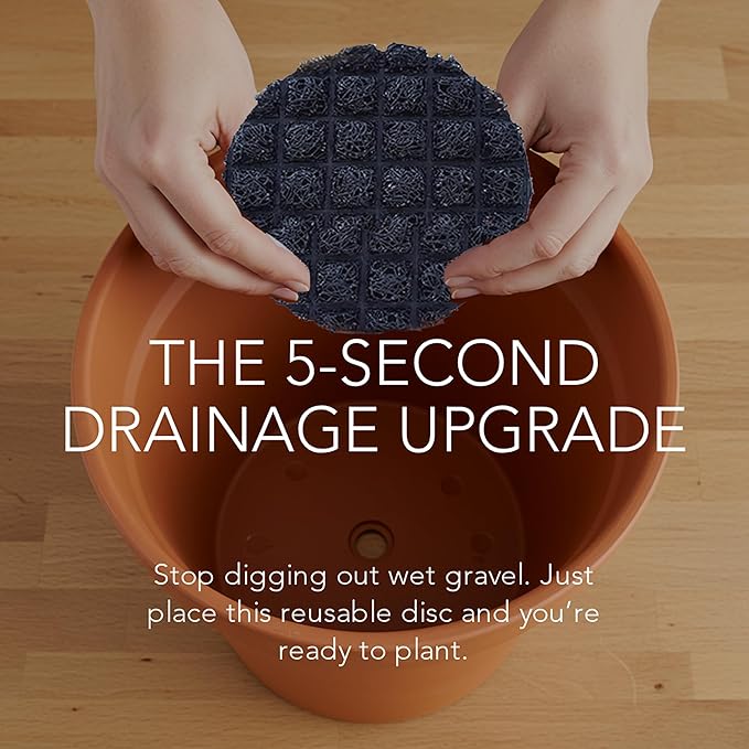 3D Mesh Planter Pot Drainage Insert Disc – Made in USA – Keeps Soil in, Lets Water Drain Out – Cleaner, Lighter Alternative to Gravel for Indoor & Outdoor Planters (6" – 5 Pack)