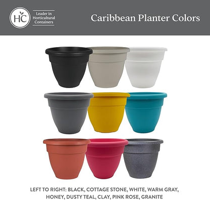 The HC Companies 10 Inch Caribbean Planter Pots with Drainage & Plug, Rolled Rim Plastic Planters for Indoor & Outdoor Plants, 2-Pack Decorative Flower Pots for Garden, Office & Home Decor, Pink Rose