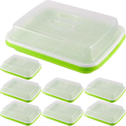 8 Pack Seed Sprouter Tray, BPA Free, Big Capacity Seed Germination Tray, Healthy Wheatgrass Seeds Grower with Lid for Growing, Bean Sprouts, Cat Grass, Wheat Grass, Mung Beans