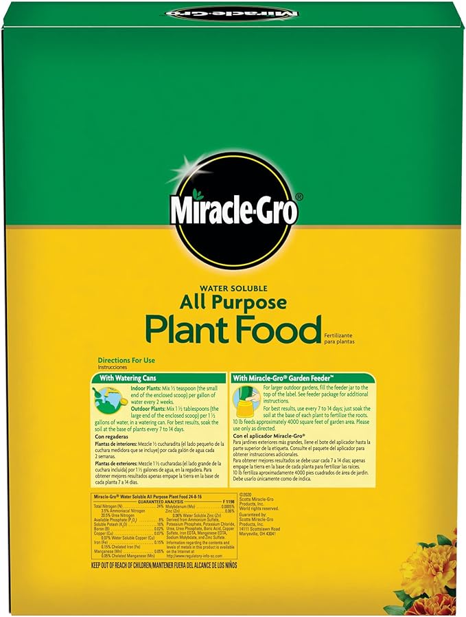 Miracle-Gro Water Soluble All Purpose Plant Food - Fertilizer For All Indoor or Outdoor Plants including Roses, Flowers, Vegetables, Houseplants, Trees, and Shrubs, 10 lbs.