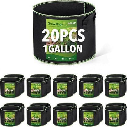Delxo 20-Pack 1 Gallon Grow Bags,Garden Planting Bag with Handles,300G Thickened Breathable Nonwoven Cloth Fabric Pots for Fruits,Vegetable,Tomato(Black)