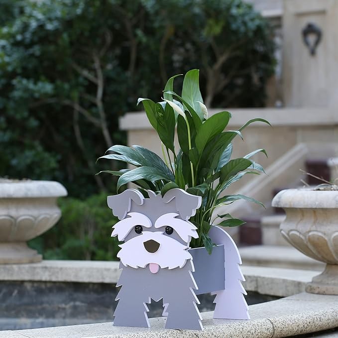 Schnauzer Gifts for Women, Schnauzer Dog Planter Plant Pot, Cute Dog Flower Pot for Garden Decoration, Schnauzer Shape Plant Container Holder for Outdoor Indoor Stuff Gift Small Schnauzer Grey