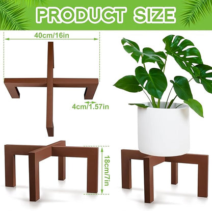 Wenqik 1 Pack 16 Inch Wood Plant Stand Wooden Plant Pot Holder Mid Century Rattan Flower Boho Rustic Stool Holder for Indoor Gardening Patio, Fit 8-18 Inch Pot (Brown)