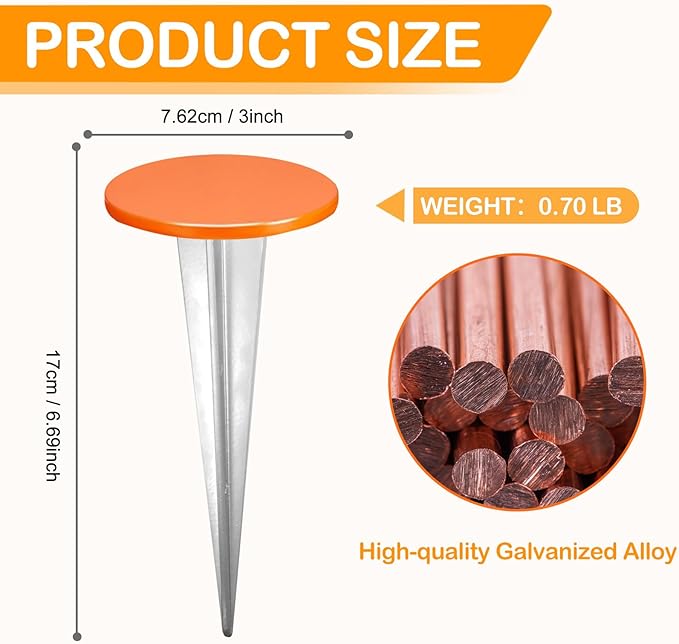 8 Pack Permanent Property Line Markers 7x3 Inch Galvanized Alloy Boundary Markers Heavy Duty Garden Stake for Property Land Survey Stakes for Home Depot Septic Tank Yard Paver Ground Landscape, Orange