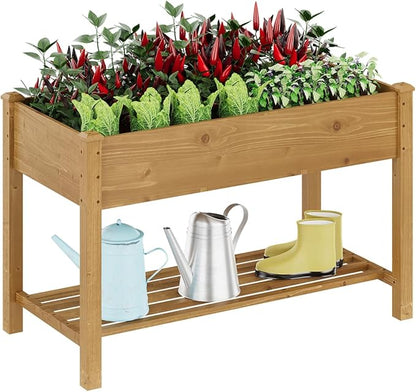 Raised Garden Bed with Legs Wood Elevated Planter Box Gardening Outdoor Planter Box Patio Kit Planting Bed for Vegetables Flowers Herbs Outdoor for Patio Balcony Backyard 48x24x30.7in (Brown, M)