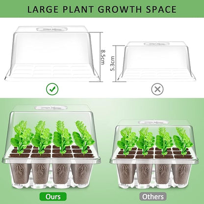 YAUNGEL Seed Starting Trays, 10 Pack 120 Cells Thicken Seed Starter Tray Kit with Humidity Dome/Heightened Lids Durable Growing Trays for Greenhouse & Gardens, Transparent