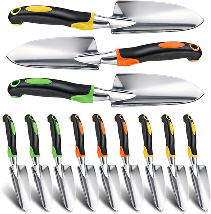 Garden Shovel Hand Trowel Cast-Aluminum Heavy Duty Mini Shovel Garden Tools Soft TPR Non-Slip Handle Potting Tools for Planting, Transplanting, Weeding, Digging Soil (12 Pack)