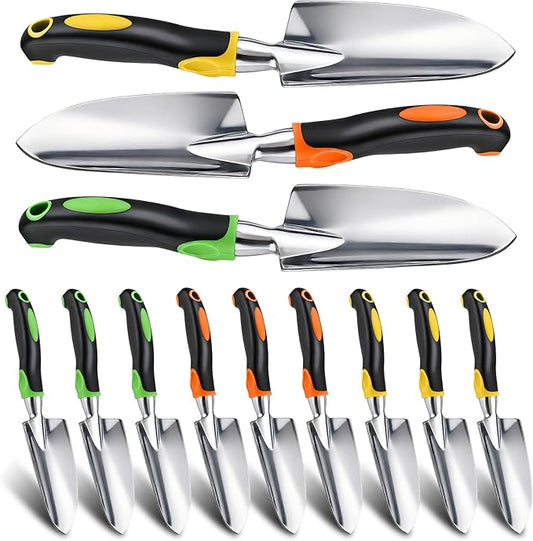 Garden Shovel Hand Trowel Cast-Aluminum Heavy Duty Mini Shovel Garden Tools Soft TPR Non-Slip Handle Potting Tools for Planting, Transplanting, Weeding, Digging Soil (12 Pack)