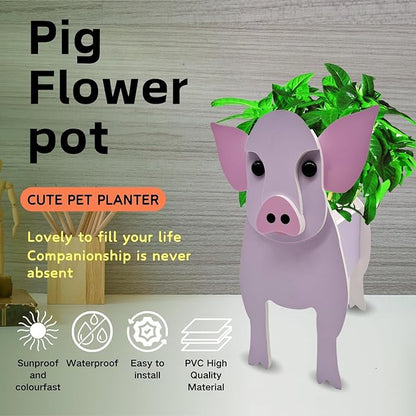 Cute Animal Planter Pot, Flower Pot for Indoor/Outdoor,Small Cute PVC Animal Face Shape Plant Container Best for Home Office Garden Decor (Pink Pig)