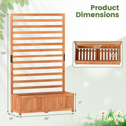 HAPPYGRILL Raised Garden Bed with Trellis, 59" Tall Wooden Elevated Planter Box w/Liner, Drainage, Detachable Base Panel for Climbing Plant Vine Flower, Outdoor Planter w/Trellis for Patio (1)