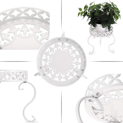 OwnMy Metal Round Plant Stand Rustproof Iron Flower Pot Holder, Indoor Outdoor Plant Stand Heavy Duty for Home, Garden, Patio, Modern Plant Stands Display Potted Rack (White)