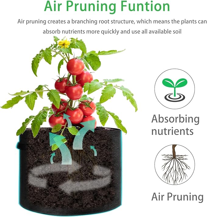 JJGoo 5 Pack Potato Grow Bags 5 Gallon with Flap, Heavy Duty Fabric with Handle, Non-Woven Planter Pot Plant Garden Bags to Grow Vegetables Tomato, Black