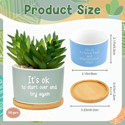 10 Pcs Positive Affirmation Gift Succulent Pots Mental Health Succulent Pots Gifts Inspirational Gifts Encouragement Ceramic Pot Small Succulent Flower Pots for Coworkers Friends Teacher Employee