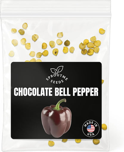Chocolate Bell Pepper Seeds for Planting – 50 Sweet Bell Pepper Seeds, Non-GMO Heirloom, High Germination, Indoor & Outdoor Garden (Capsicum annuum)