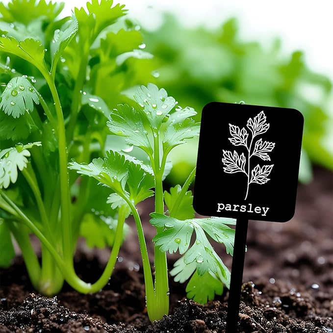 Whaline 24Pcs Acrylic Plant Label Signs 12 Styles Garden Herb Markers Plant Stake Tags Black Waterproof Tags with Herb Names for Nursery Indoor Outdoor Garden Decoration