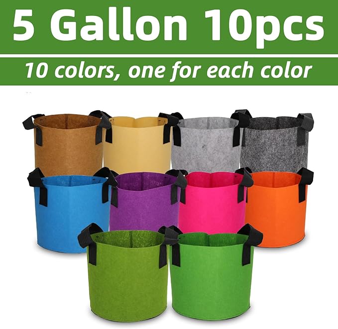 Grow Bags,Growing Pot Bags Garden Grow Bag Indoor Outdoor Fabric Aeration Plant Pot Container Flower Vegetable Pouch (Mixed 10colors,5 Gallon)