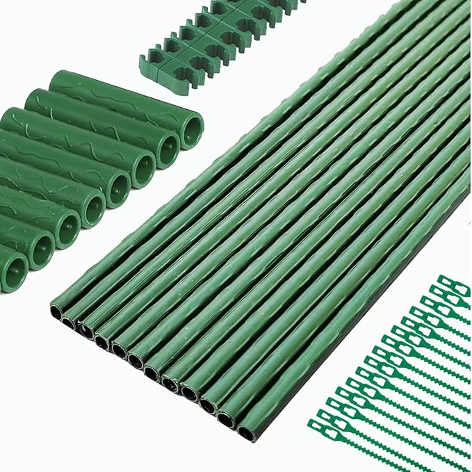 48pcs Garden Stakes Kit: Includes 12 Sets of Fiberglass Plant Sticks Supports & Accessories for DIY 4ft, 5ft, 6ft, 7ft Stakes for Tomato, Vegetables, Indoor & Outdoor Gardening Supplies
