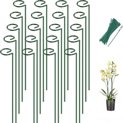 Breeze Touch 20 Pack Plant Stakes, 16 Inch Plant Support Stakes with 15 Twist Ties, Plant Sticks Support, Flower Stakes for Plants Peony, Tomato Seedling, Marigold, Amaryllis, Sapling, Coreopsis